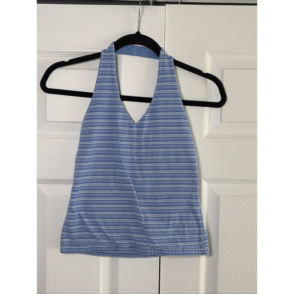 Arizona Jean Co Halter Top Womens Size M Blue White Striped Y2K Vintage Cotton